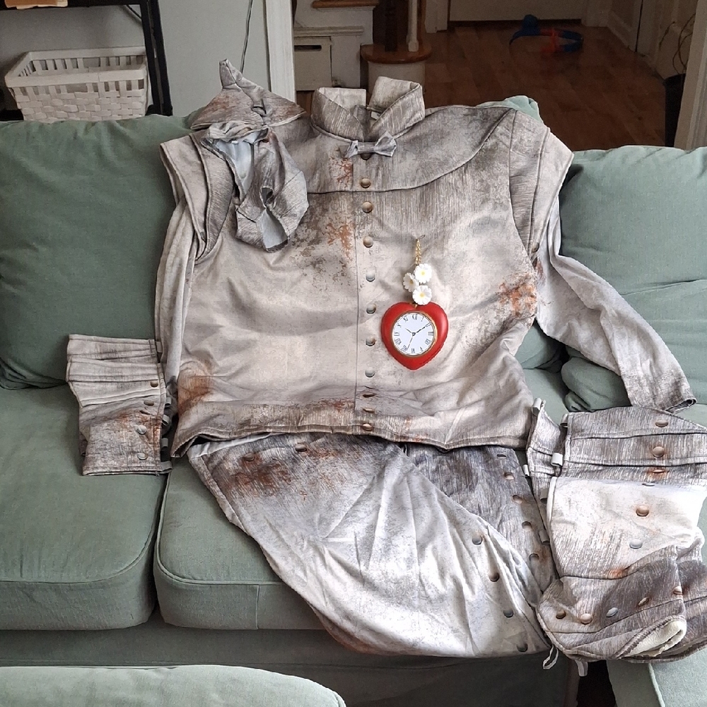 Gray Steampunk Costume with Red Pocket Watch